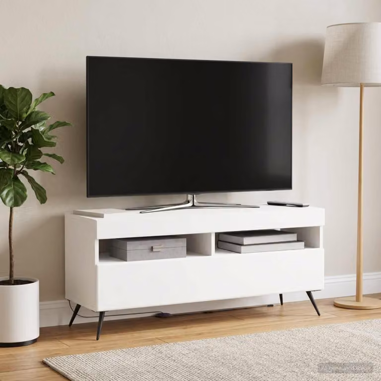 Mobile TV LED vidaXL Bianco e Legno, con illuminazione integrata e scomparti multimediali, design moderno per il tuo soggiorno