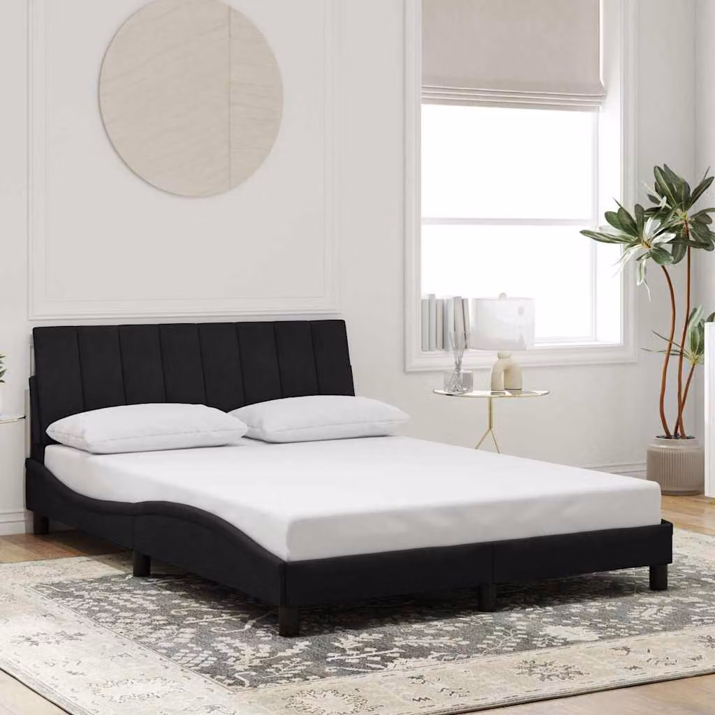 Giroletto senza materasso Hanko vidaXL in velluto nero con doghe in legno 120 x 200 cm – 1