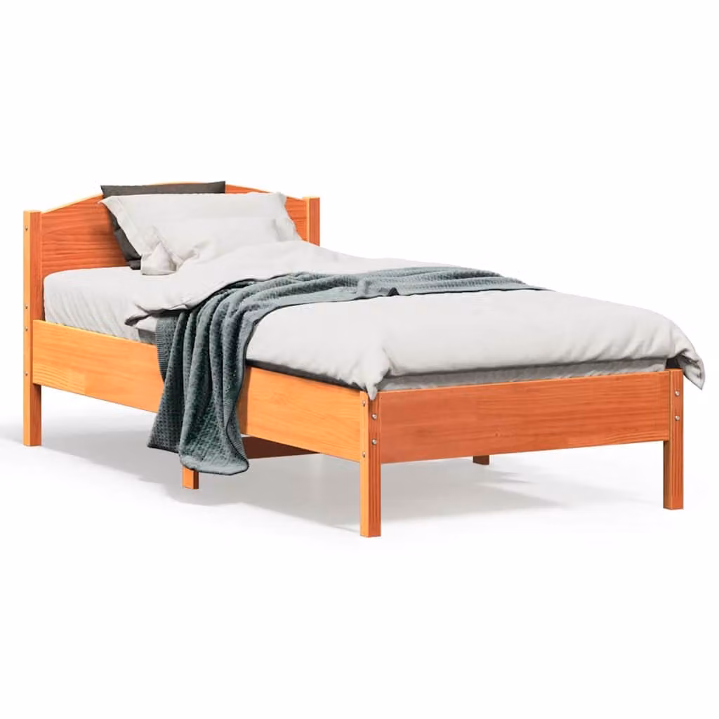 Letto in legno di pino vidaXL color marrone cera con doghe fisse, L/P/H: 195.5 x 80 x 74.5 cm