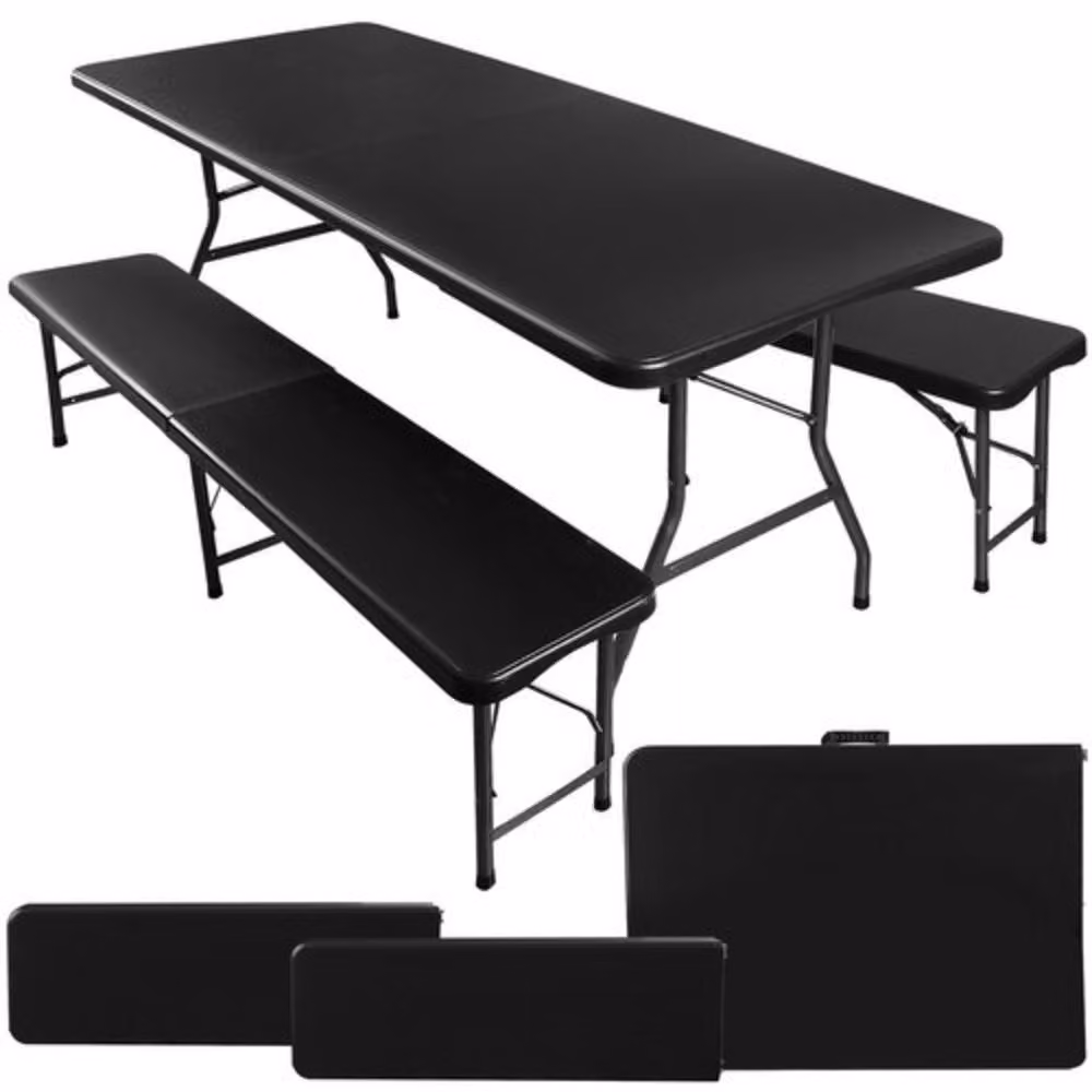 Tavolo da giardino pieghevole 180 cm + 2 panche - nero