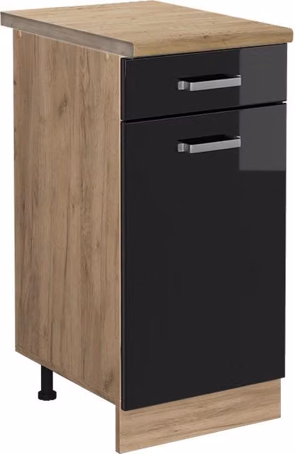 Mobiletto base per cucina Vicco R-Line Nero lucido e Rovere, L: 40 cm, H: 81.6 cm, P: 60 cm – 1