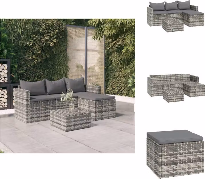 vidaXL Set 3 pezzi da giardino con cuscini in poly rattan grigio - Set di mobili da giardino
