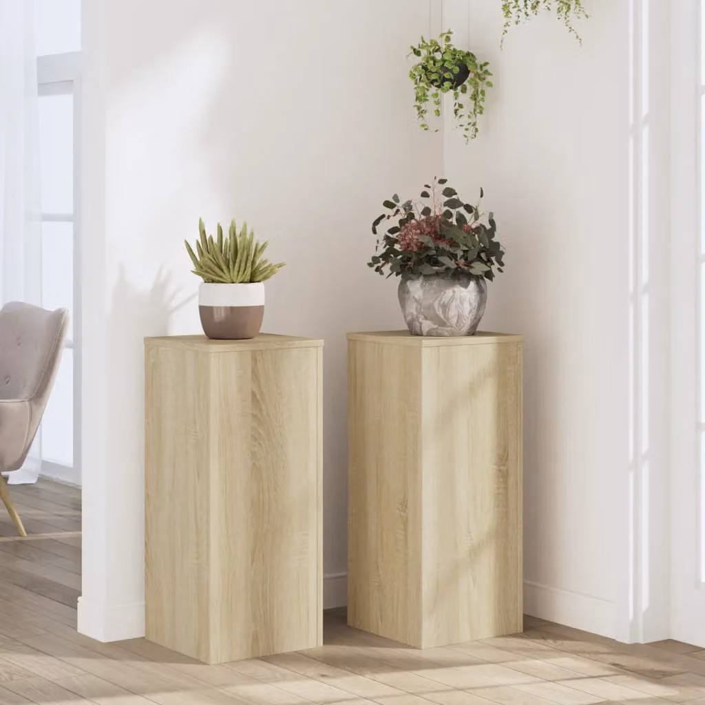 Set di 2 supporti per piante vidaXL in legno color rovere, L/P/H: 30 x 30 x 70 cm