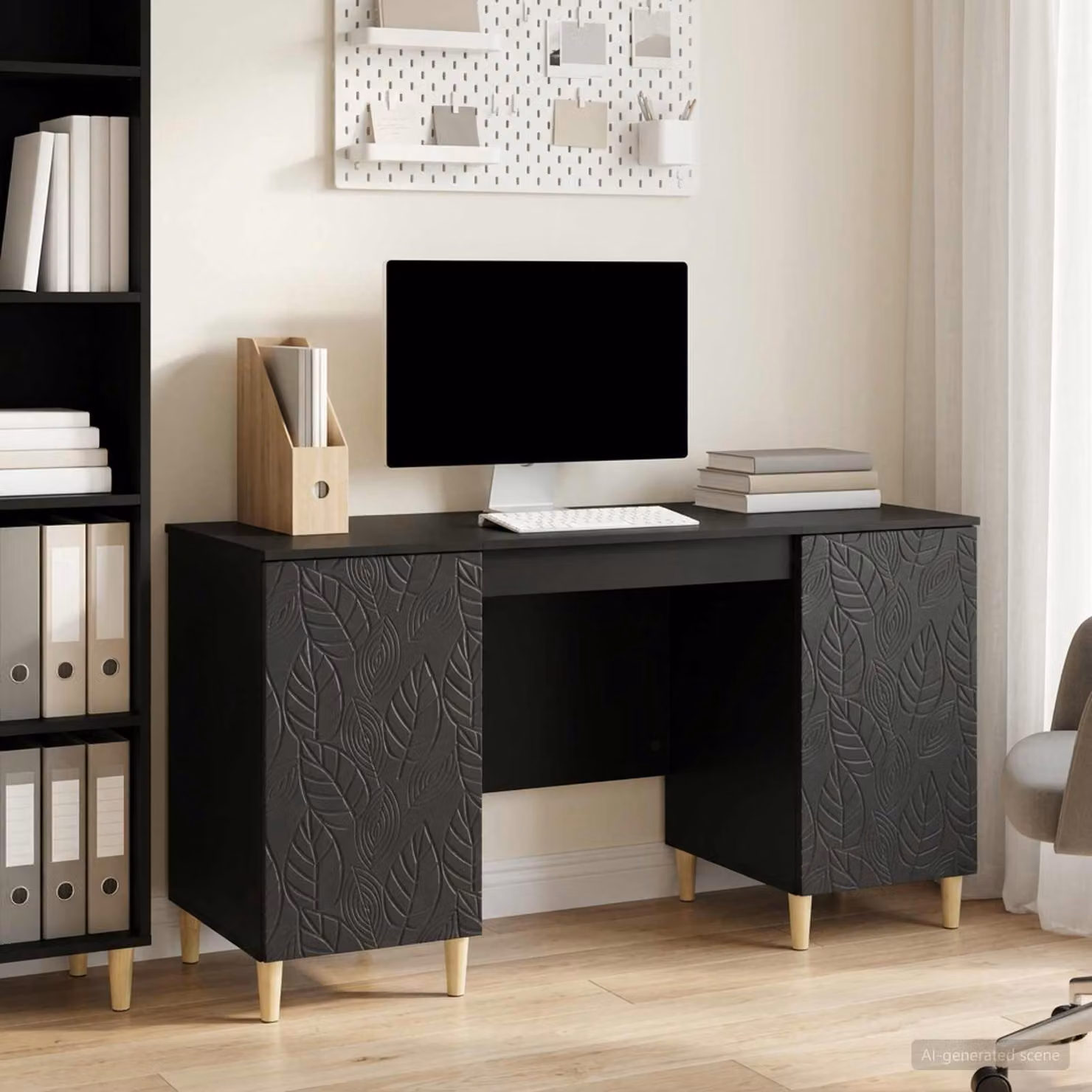 Scrivania moderna vidaXL in legno nero L: 142,5 cm, P: 50 cm, H: 75 cm
