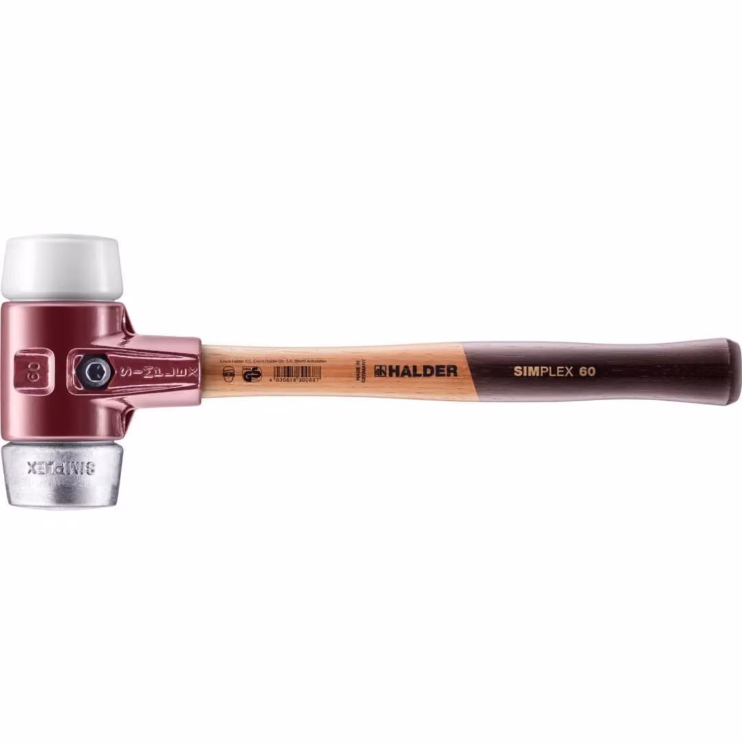 Mazza SIMPLEX soft-face con alloggiamento TE e manico in legno, Ø 60, superplastica / metallo morbido