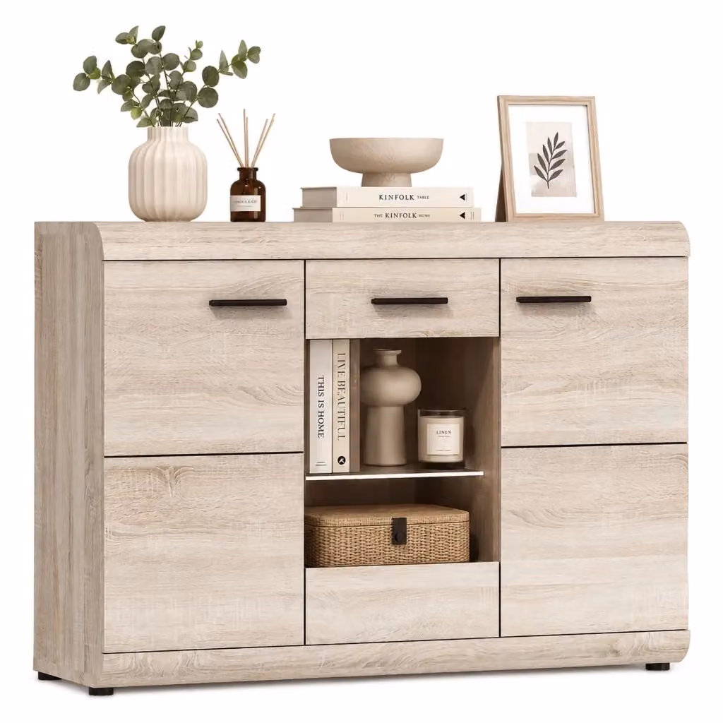 Madia Hami DMORA con 3 ripiani, colore marrone rovere, L/P/H: 120 x 42 x 87 cm – 2