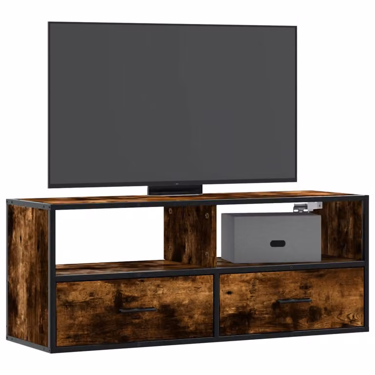 Mobile TV vidaXL in stile industriale in legno multistrato e metallo, colore rovere fumo, L 100 cm x P 31 cm x H 39,5 cm