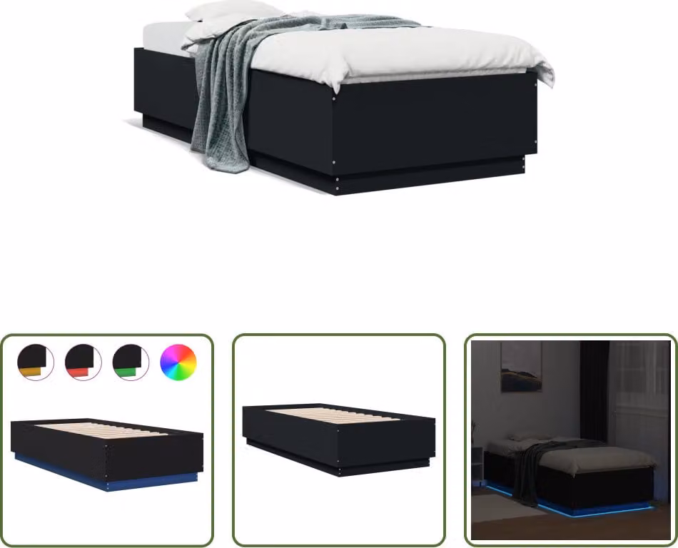 The Living Store Giroletto con LED nero 100x200 cm in materiale ligneo