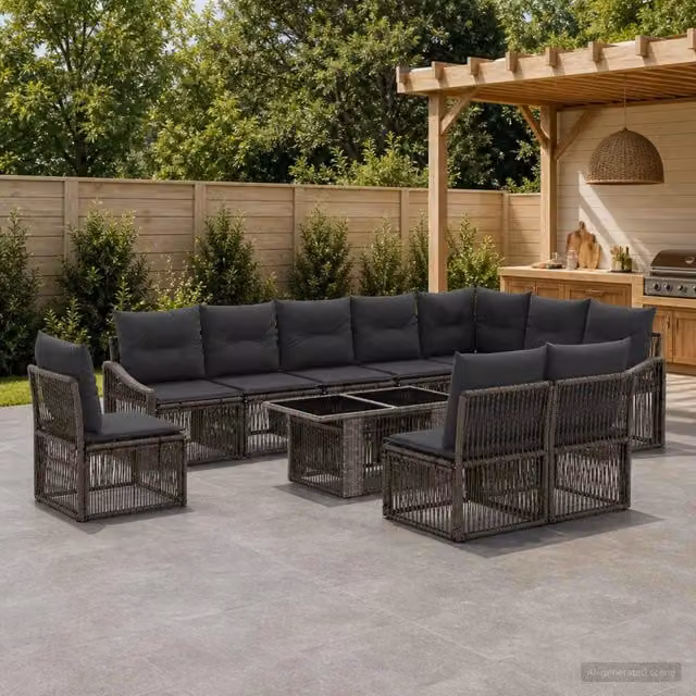 Set Divano da Giardino 11 pz Grigio e Grigio Scuro polyrattan 3437264