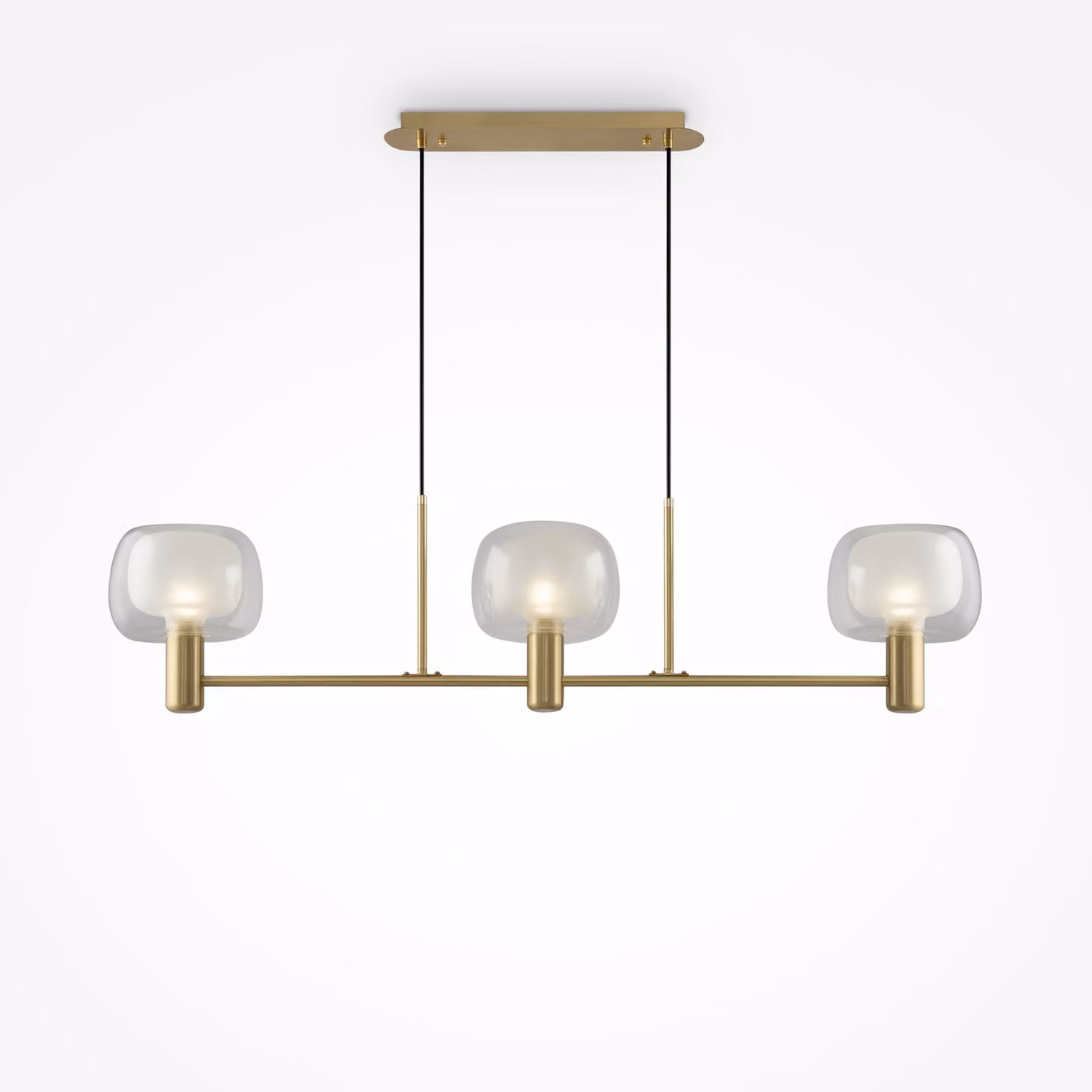 Lampadario Contemporaneo Vision Alluminio Oro 3 Luci Diffusori Vetro Trasp