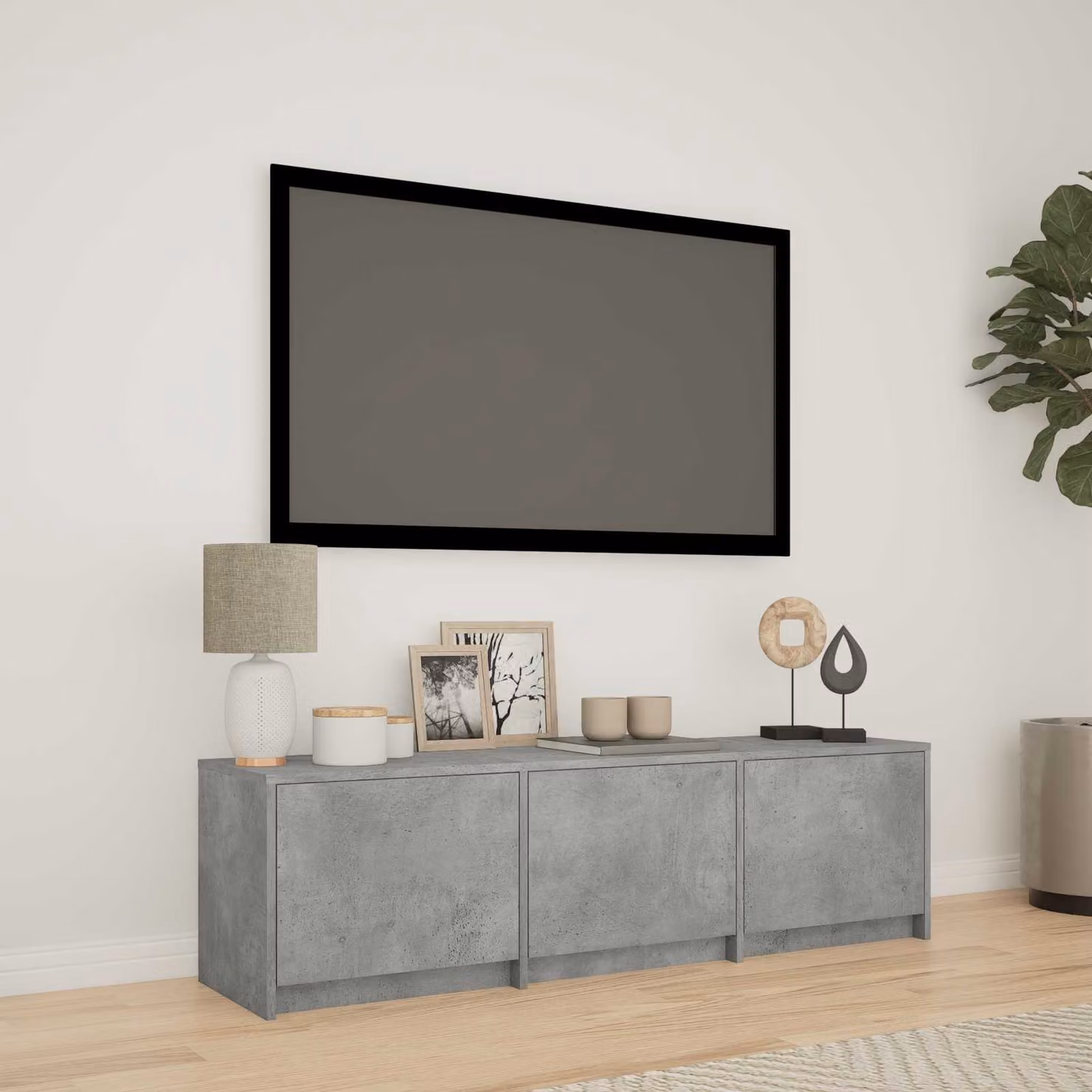 Mobile TV vidaXL moderno con illuminazione LED integrata e vani porta media, Grigio, L 140 cm x P 34 cm x H 40 cm