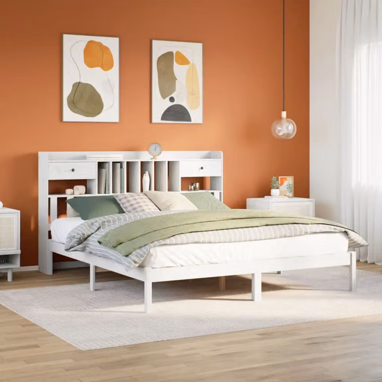 vidaXL Letto a castello con libreria in legno di pino bianco, L/P/H: 228.5 x 180 x 186 cm