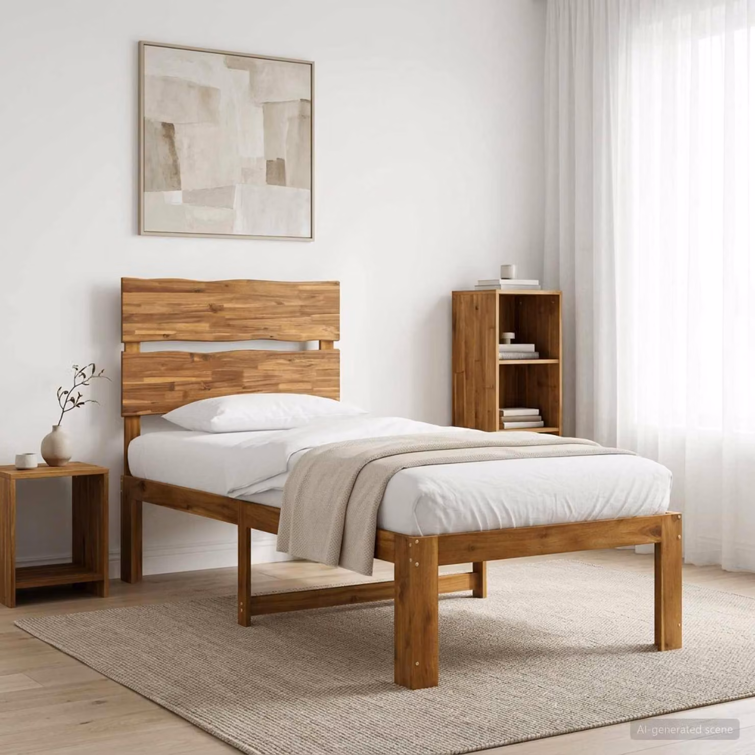 Letto Singolo con Testiera vidaXL ROSTOCK in Legno di Acacia Naturale, Colore Marrone, L/P/H: 90 x 190 x 115 cm