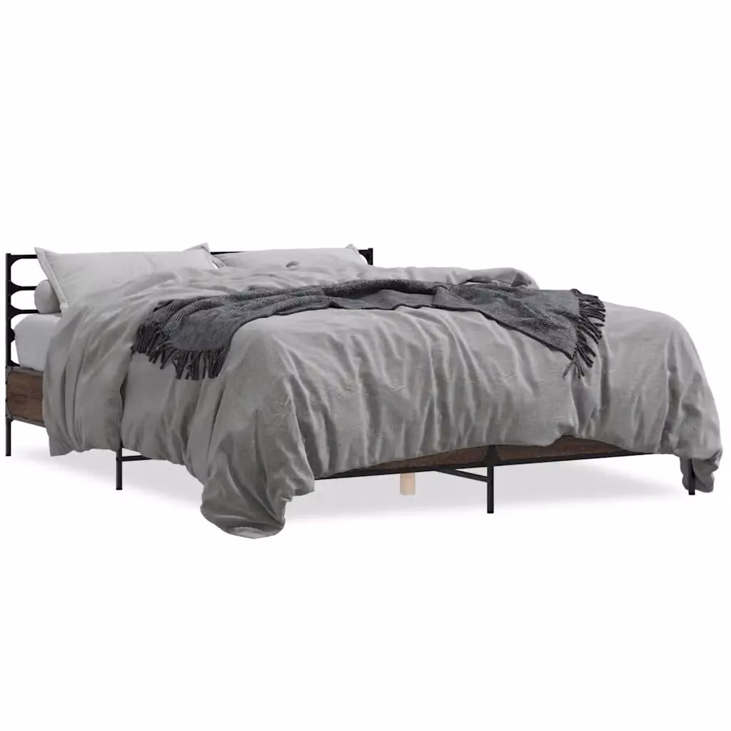 Letto Giroletto vidaXL in Rovere Marrone con Struttura in Legno e Metallo L/P/H: 203 x 150 x 74 cm – 2