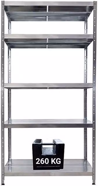 Scaffale in metallo MACISTE color argento con 5 ripiani regolabili L/P/H: 120 x 60 x 195 cm
