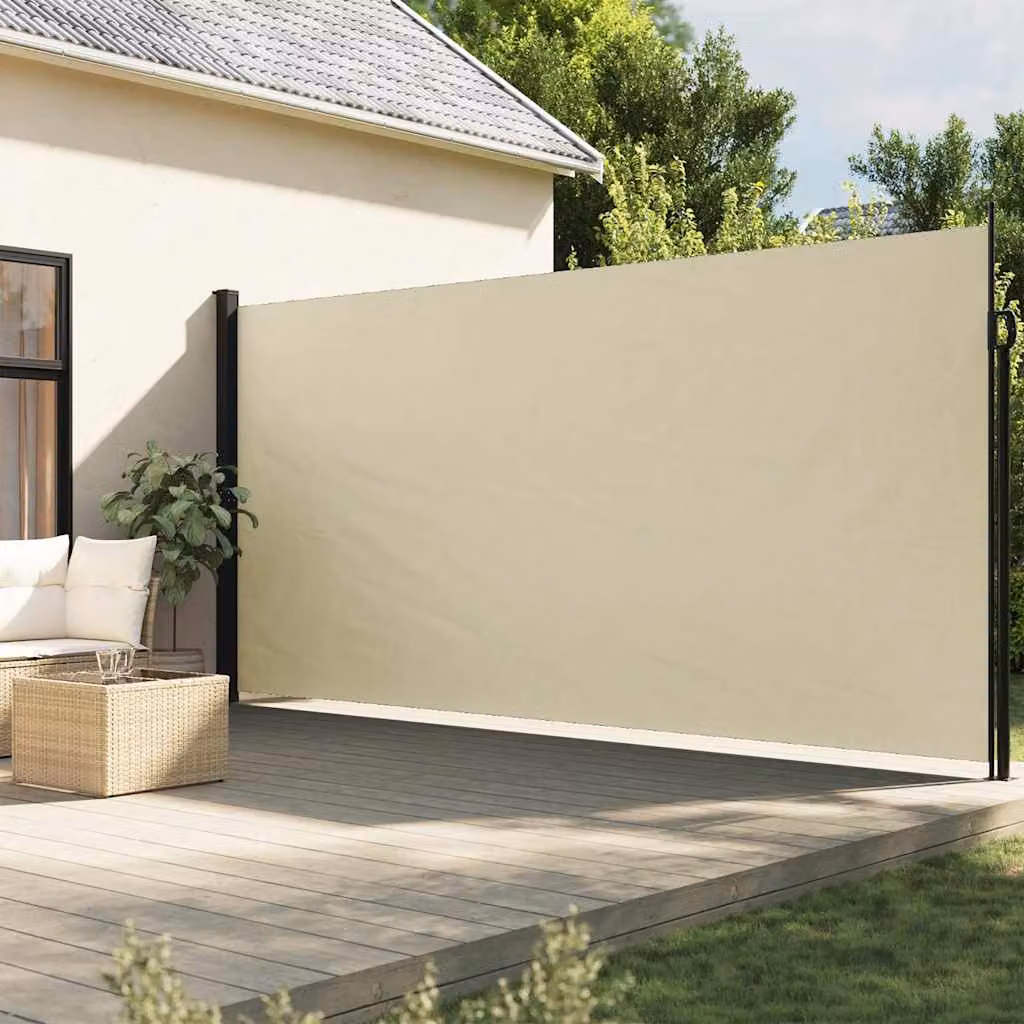 Tenda da Sole Laterale Retrattile vidaXL in Poliestere e Acciaio, Colore Beige, L: 500 cm, H: 200 cm
