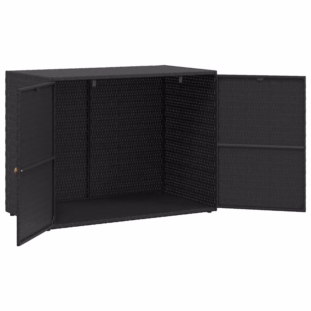 Mobile contenitore da giardino in rattan e legno di acacia stile moderno nero L: 100 cm, P: 55,5 cm, H: 80 cm – 2