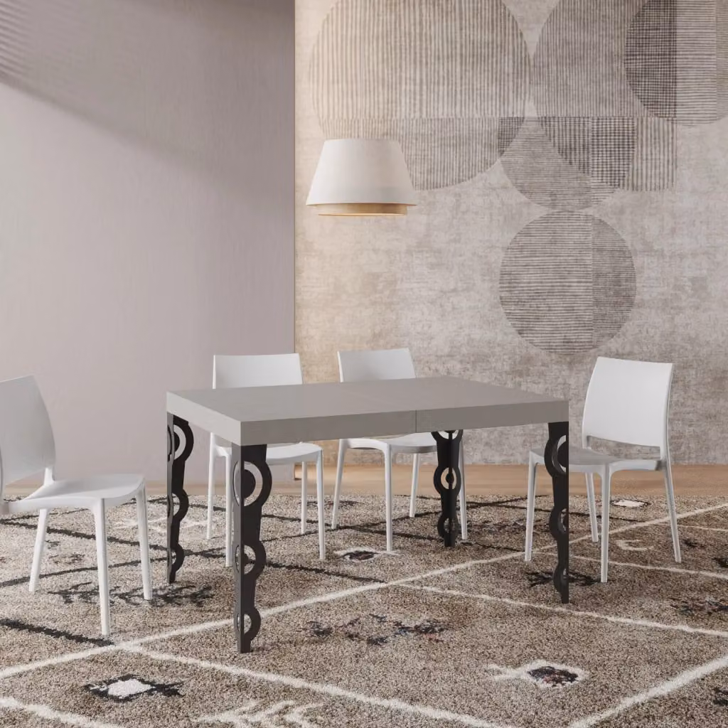Tavolo allungabile Karamay Premium con piano in laminato cashmere e gambe in metallo antracite, L: 120-380 cm, P: 90 cm – 2