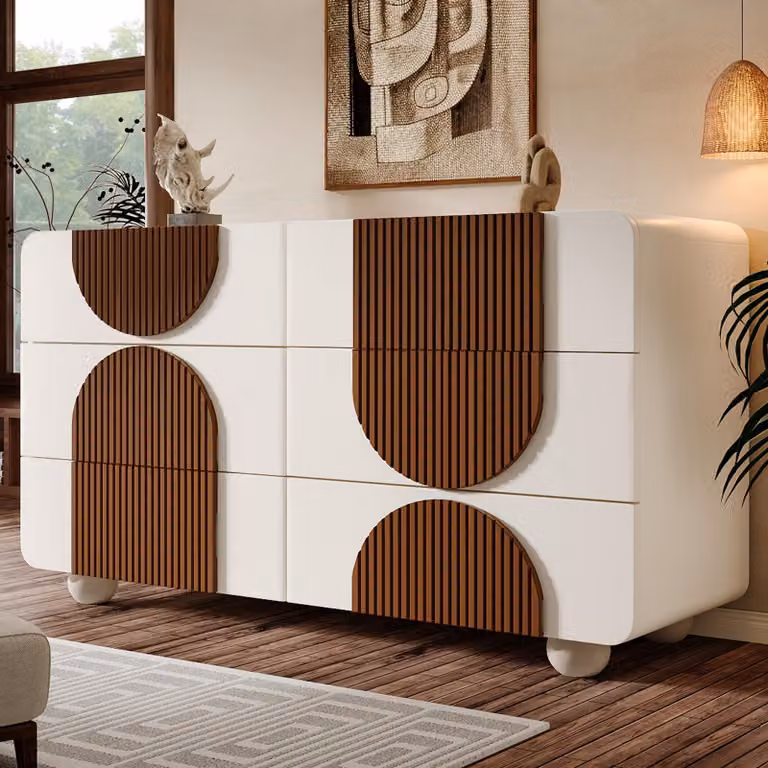 Flieks credenza con 6 cassetti, credenza per soggiorno con protezione antiribaltamento, credenza laterale 121x41x71 cm, bianco