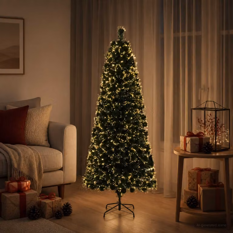 vidaXL Albero di Natale in fibra ottica 150 cm 24 LED Bianco caldo PVC