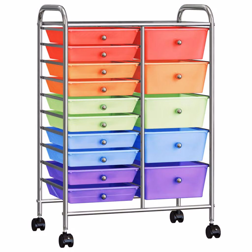 The Living Store Carrello XXL con 15 cassetti in plastica multicolore