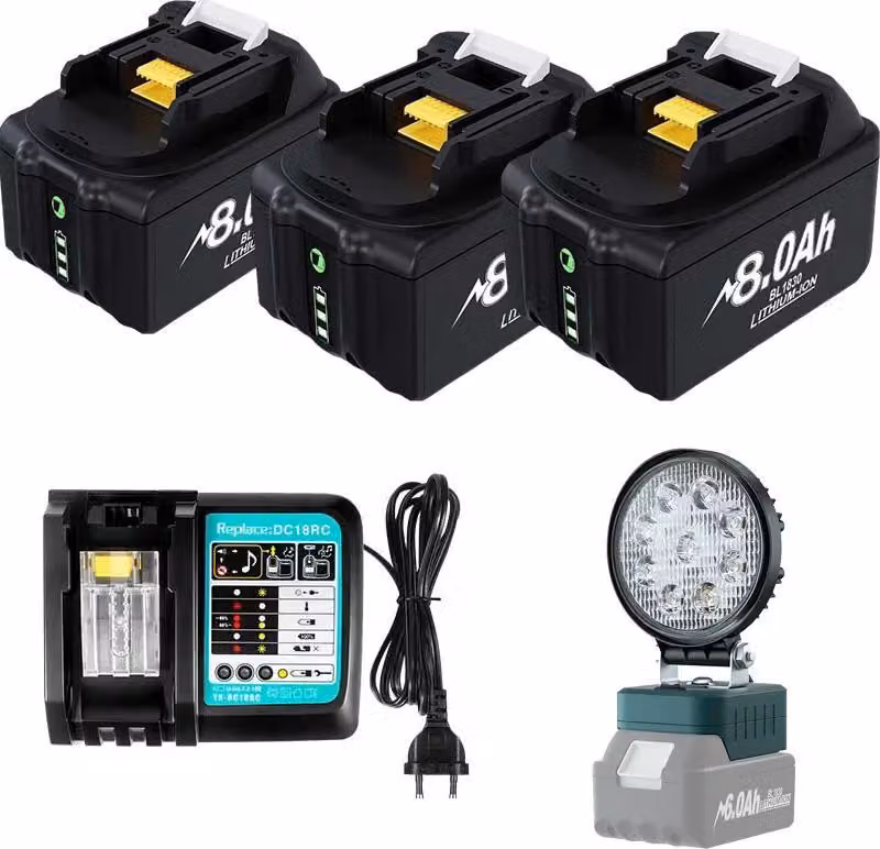 Batterie per elettroutensili, capacità 8000 mAh, compatibili con BL1830, idonee 3