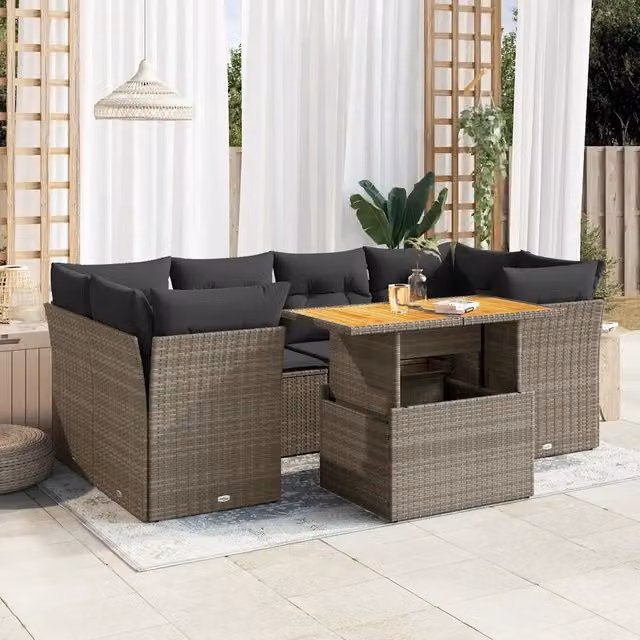 Set Divani da Giardino 7 pz con Cuscini Grigio in Polyrattan 3326895