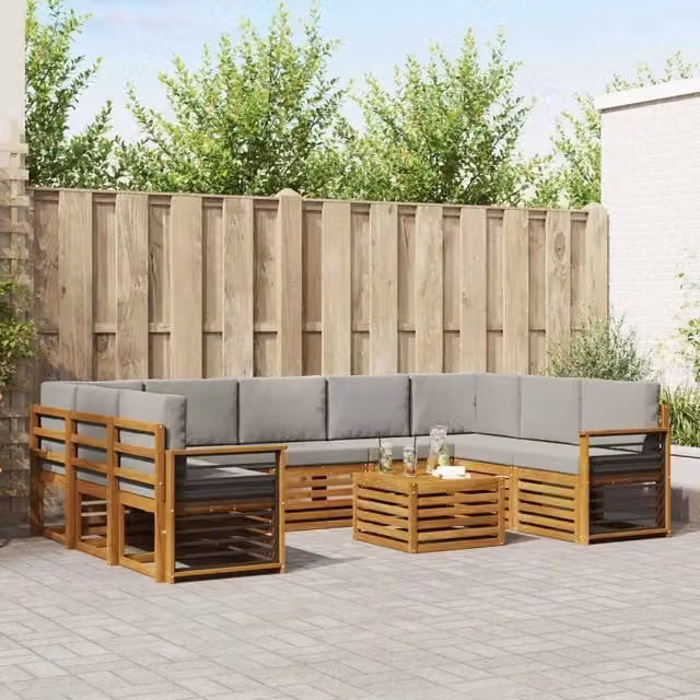 Set di divani da esterno vidaXL in legno di acacia con cuscini beige e grigio