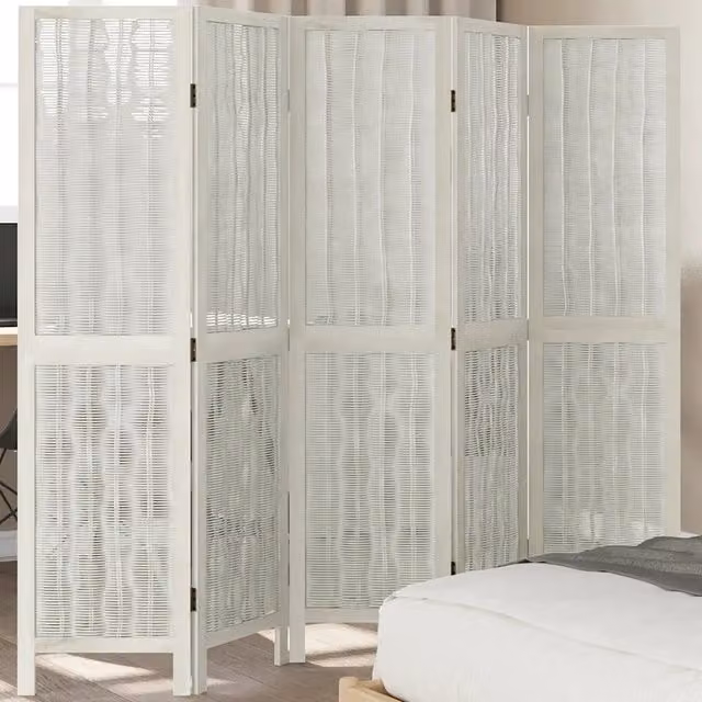 Divisorio Ambienti vidaXL a 5 Pannelli in Legno Massello di Paulownia Bianco Opaco H: 180 cm, L: 160 cm