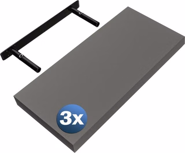 Set di 3 Scaffali Sospesi a Muro Casaria® in MDF Grigio Opaco, Larghezza: 50 cm – 1