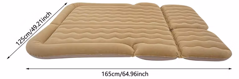 Materassino gonfiabile per SUV - Capacità di carico: 300 kg - Realizzato in PVC rivestito in flanella - Include pompa da 12 V - Colore: beige - Ideale per campeggio e viaggi in auto