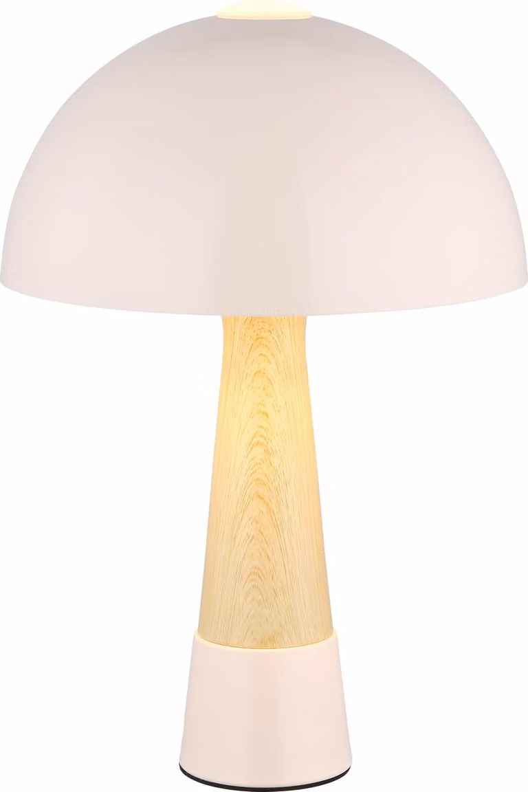 Lampada da tavolo a fungo retrò, effetto legno, color champagne, H 36,5 cm