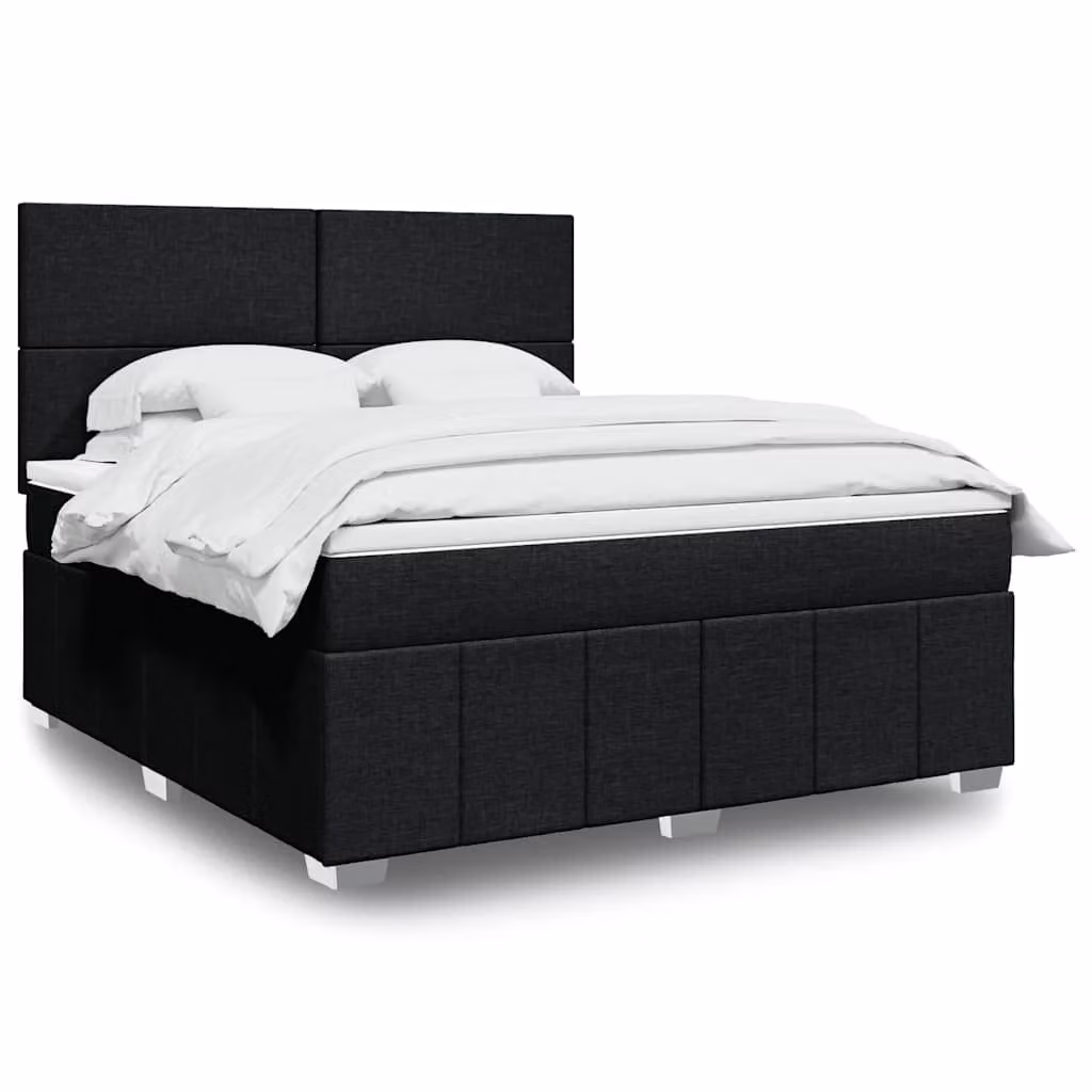 vidaXL Giroletto a Molle Ibrido con Materasso in Tessuto Nero e Bianco L/P: 180 x 200 cm – 1