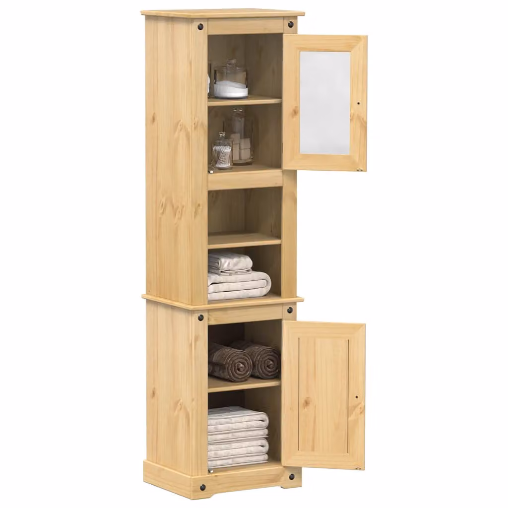 Mobile da bagno vidaXL Corona in legno massello di pino, stile rustico, marrone e beige, L 50 cm x P 40 cm x H 185 cm