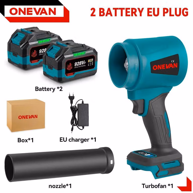 Soffiatore a batteria / Soffiatore - Soffiatore turbo - Motore brushless - Velocità dell'aria 400 m/s - Potenza elevata 4000–5999 W - Alta pressione - Set di 2 batterie - Oro