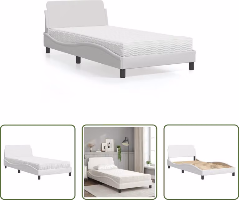 The Living Store Letto con materasso bianco 100x200 cm in ecopelle