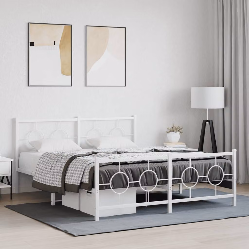 Giroletto vidaXL con testiera e pediera in metallo bianco L/P: 150 x 200 cm