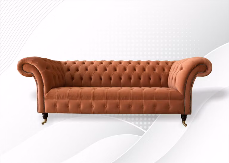Chesterfield Braun Dreisitzer Stoff Wohnzimmer Design Polster Sofa Textil