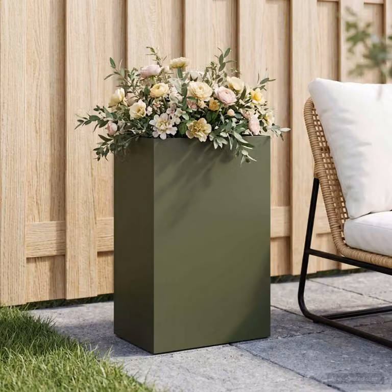 vidaXL Vaso da giardino in metallo Verde, L: 50 cm, P: 30 cm, H: 75 cm