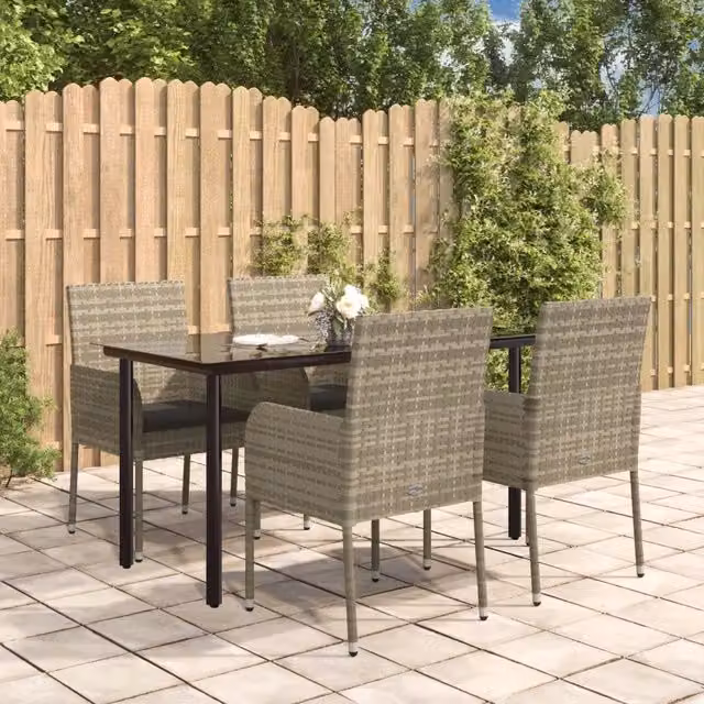 Set da Pranzo Giardino 5pz Nero e Grigio con Cuscini Polyrattan 3185163