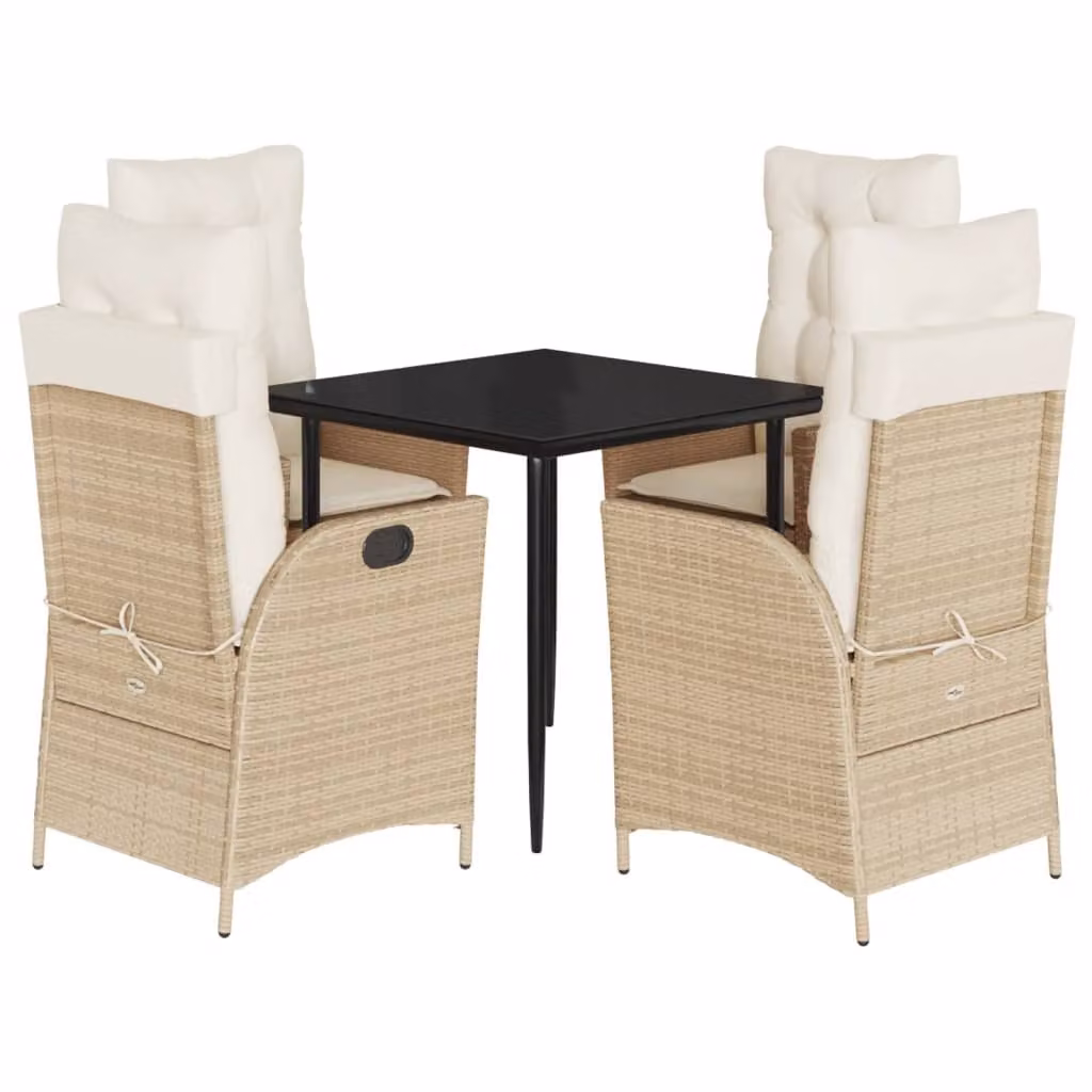 Set da Pranzo da Giardino 5 pz con Cuscini Beige in Polyrattan