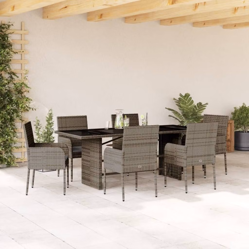 Maison Exclusive - Set da Pranzo da Giardino 7 pz con Cuscini in Polyrattan Grigio