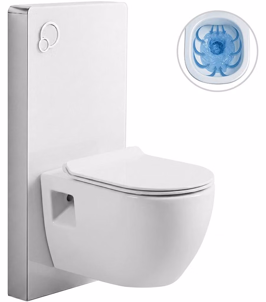 Set completo per WC Modul/Dure - bianco lucido - pulsante integrato - modulo pneumatico - 51x35 cm