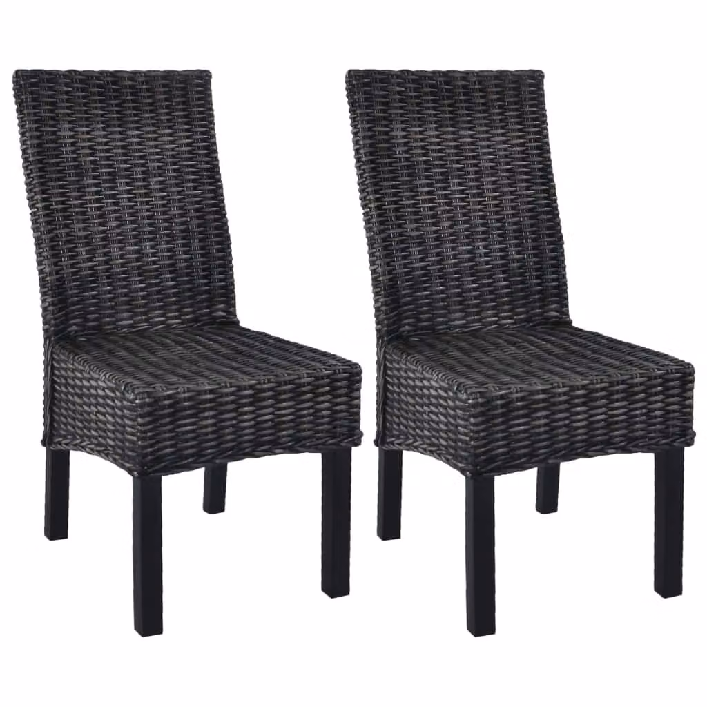 vidaXL Sedie da pranzo 2 pezzi in rattan Kubu nero e legno di mogano
