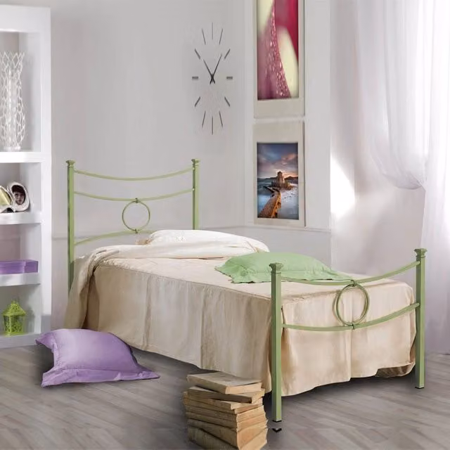 Letto in ferro singolo con pediera Verde CONCA 92x208x h117 cm