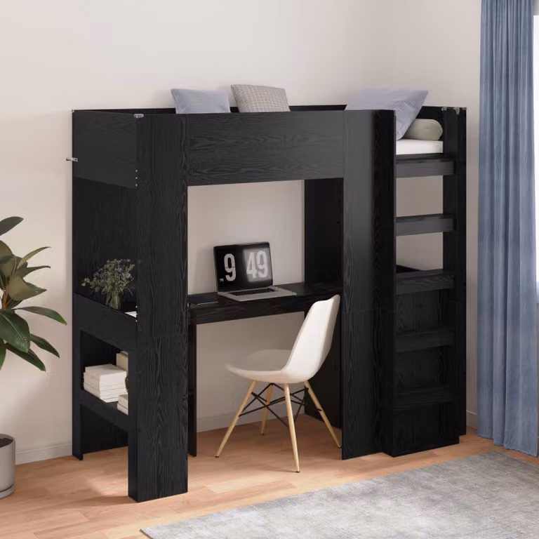 vidaXL Struttura letto a castello con scrivania in legno Rovere e Nero, L/P/H: 193 x 80 x 175 cm