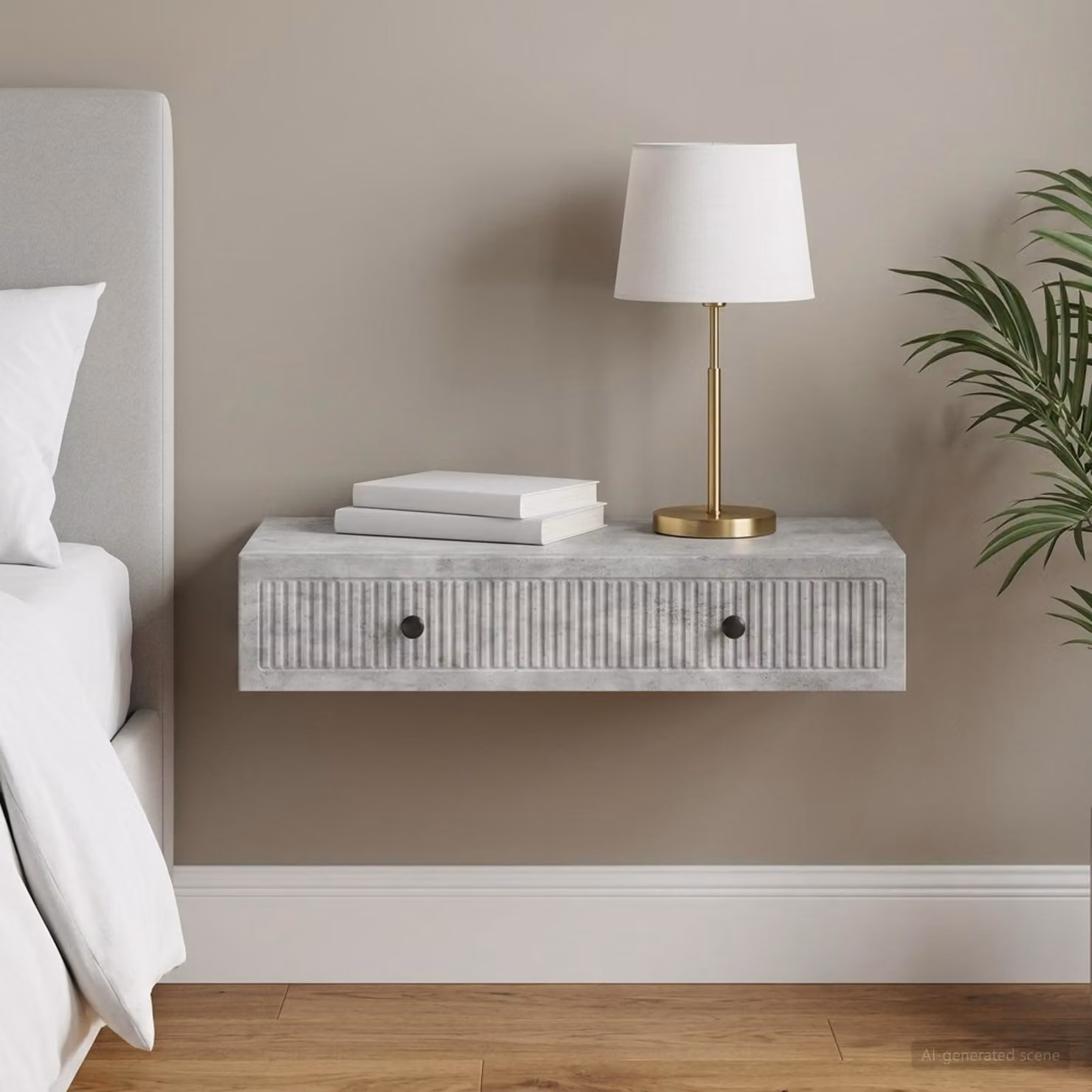 vidaXL Tavolino da Parete Laterale Moderno in MDF Grigio Cemento L: 87,5 cm, P: 34,5 cm, H: 17 cm