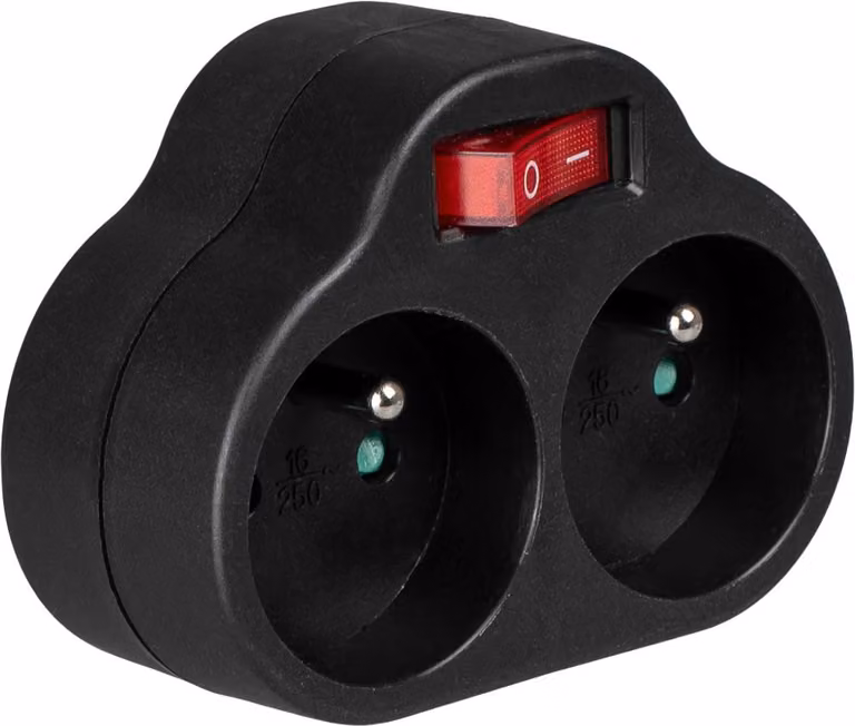 Vayox VA0356 Adattatore per presa di corrente a 2 scomparti con messa a terra e interruttore on/off, nero