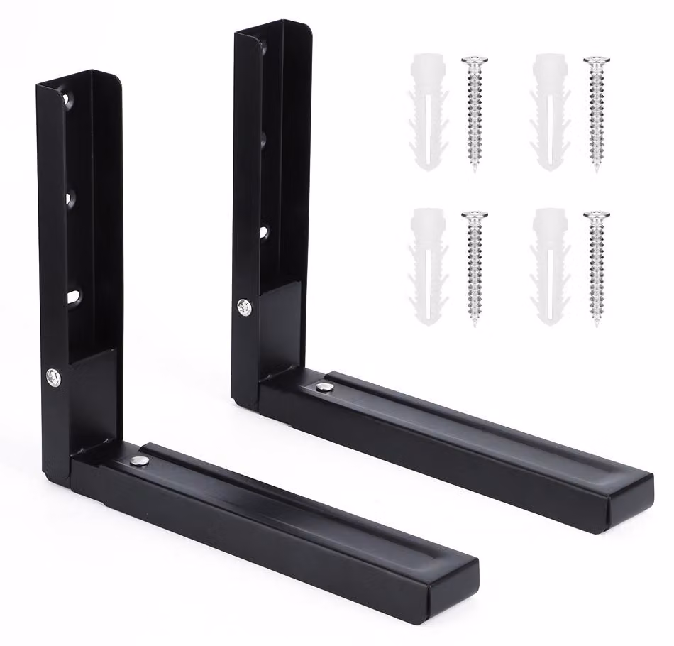 Supporto telescopico regolabile in metallo per microonde, ideale per l'uso in cucina, con sistema di fissaggio a parete e set di accessori