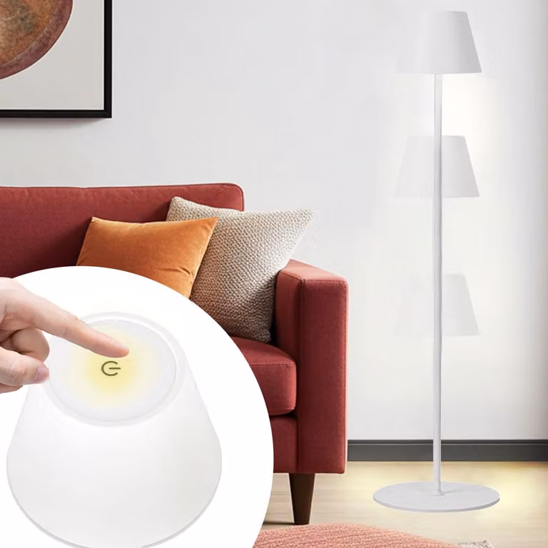 Moderna lampada da terra a LED regolabile in altezza, con regolazione dell'intensità luminosa, bianca, 50/90/130 cm – elegante illuminazione d'atmosfera per soggiorno, camera da letto, ufficio e spazi esterni